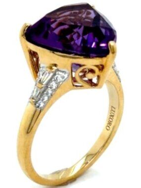 10K Diamond Shield Cut Amethyst & Diamond Ring 8.25